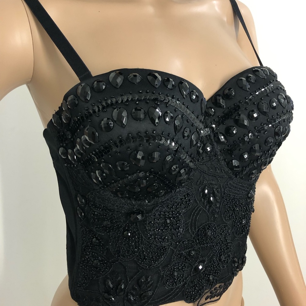 Asos beaded lace black bra corset adjustable back stretch M - Picture 5 of 8